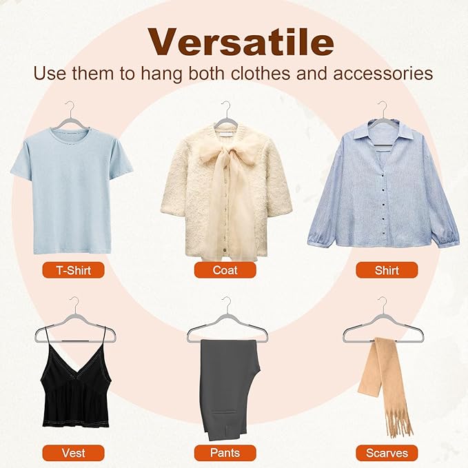 HOUSE DAY Heavy Duty Plastic Hangers 60 Pack, Non Slip Clothes Hangers with Rubber Pads and 360° Hook - Thin 0.2 Inch, Space Saving Coat Hanger Grey, Closet Organizer for Shirt, Pants, Suit, Skirt