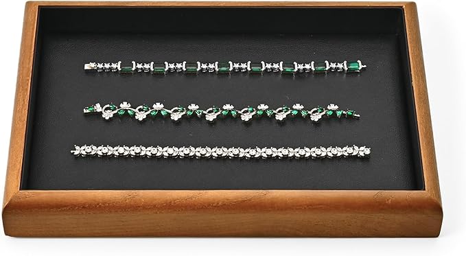 Oirlv Solid Wood Stackable Jewelry Organizer Tray Jewelry Drawer Organizer(Black)