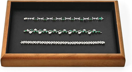 Oirlv Solid Wood Stackable Jewelry Organizer Tray Jewelry Drawer Organizer(Black)