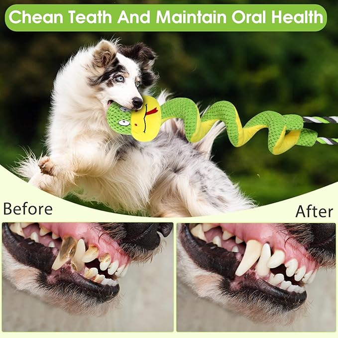 Chew-Resistant Dog Rope Toy with Squeaker & Crinkle Paper | Interactive Puppy Toys for Anxiety Relief & Dental Care | Tough Chew Toys for Small, Medium, and Large Dogs