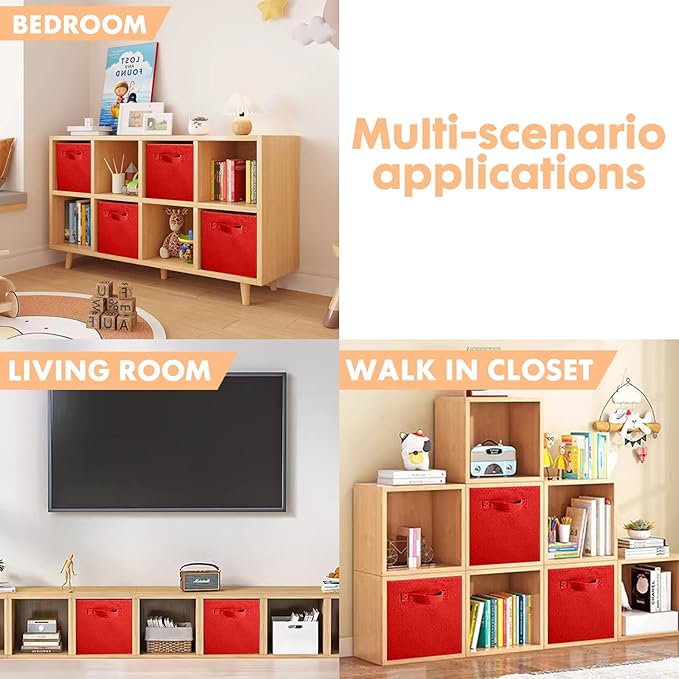 ShellKingdom Storage Bins, Foldable Fabric Storage Cubes and Cloth Storage Organizer Drawer for Closet and Toys Storage, 6 Pack (Red)