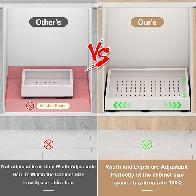 2Pc Pull out Cabinet Organizer,Width (11"-16"),Depth(17"-24") Expandable with 3 Rails,No Drill Roll out Drawers,Adhesive Sliding Drawers,Slide out Shelves for Cabinets Without Lip,Kitchen,Pantry,White