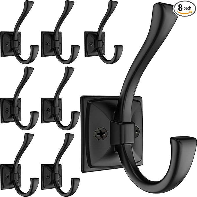 8 Pack Antique Black Coat Hooks for Wall Hanging Hat, Key, Bag, Robe, Towel, Mudroom Entrance Bathroom Door Decorative Heavy Duty Hats Hook