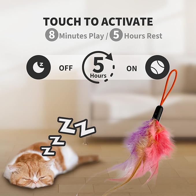 Interactive Cat Toys for Indoor Cats, Automatic Hanging Door Feather Toy Mouse & Ribbon Wand Teaser,USB-Rechargeable Self Play Chase Exercise Feather Toys for Bored Indoor Adult & Kitten Cats