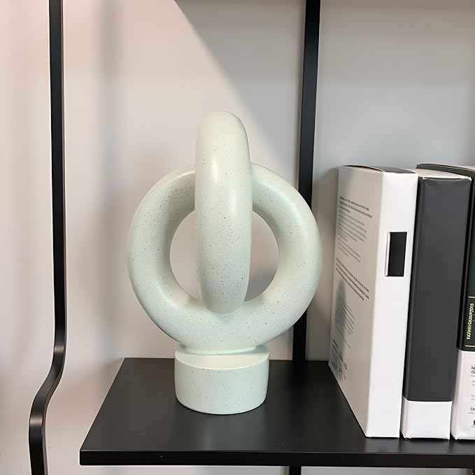 12" Modern Abstract Ring Decorative Sculpture, Knot Sculptures,Home Decor,Coffee Table Statues,Dining Living Room Desk Decor,Light Gray