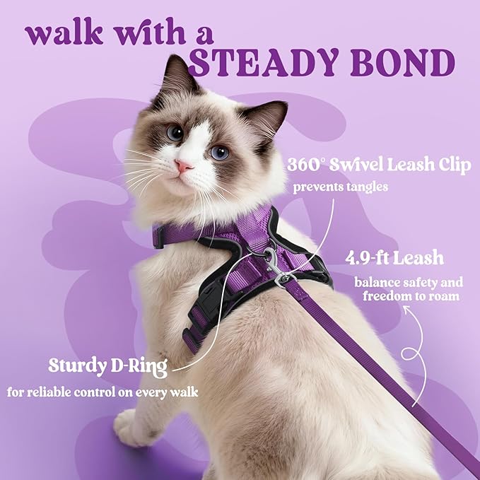 rabbitgoo Cat Harness and Leash for Walking, Escape Proof Soft Adjustable Vest Harnesses for Cats, Easy Control Breathable Reflective Strips Jacket, Purple, XXS