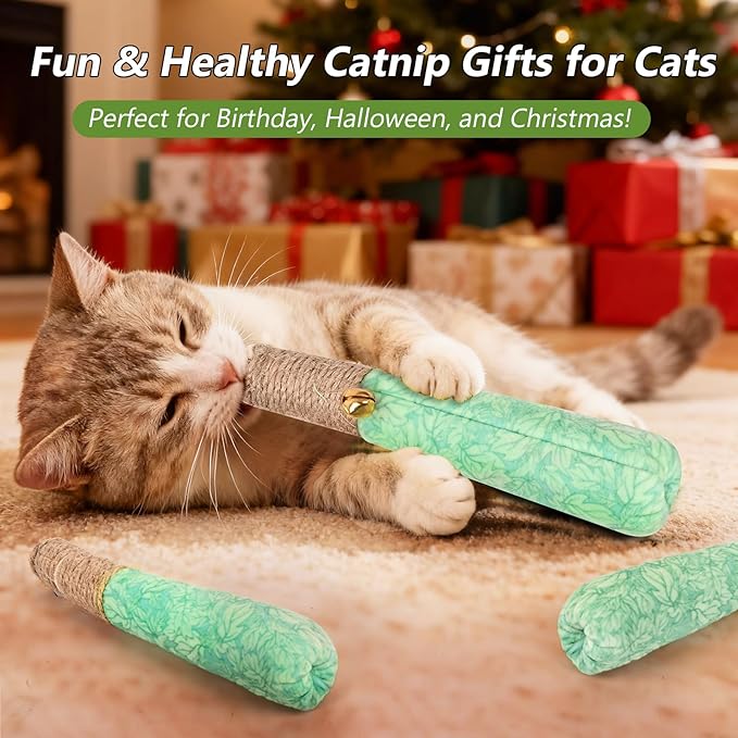 3 Pack Catnip Toys for Cats, Funny Cat Toys with Dental Rope & Fun Bell,100% Pure Organic Catnip Toys,Cat Chew Toy Bite-Resistant Kitten Teething Chew Toys,Anxiety Relief Cat Toys for Indoor Cats
