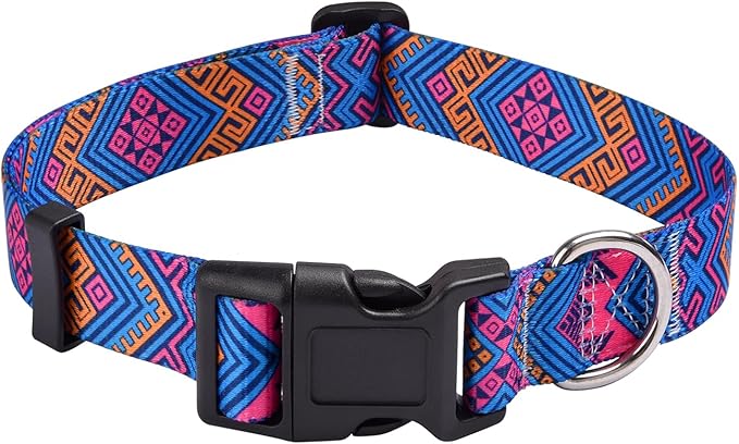 Dog Collar with Bohemia Floral Tribal Geometric Patterns - Soft Ethnic Style Collar Adjustable for Small Medium Large Dogs(Orange Ethnic Style,S)