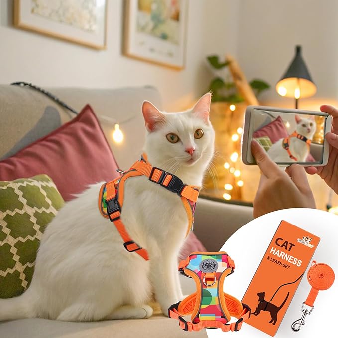 BEAUTYZOO Escape Proof Cat Harness and Leash for Walking, Soft Adjustable Cute Vest for Small to Large Cats, Reflective Breathable Easy-Control Outdoor Jacket, Kitten Harness and Leash Set, Orange, M