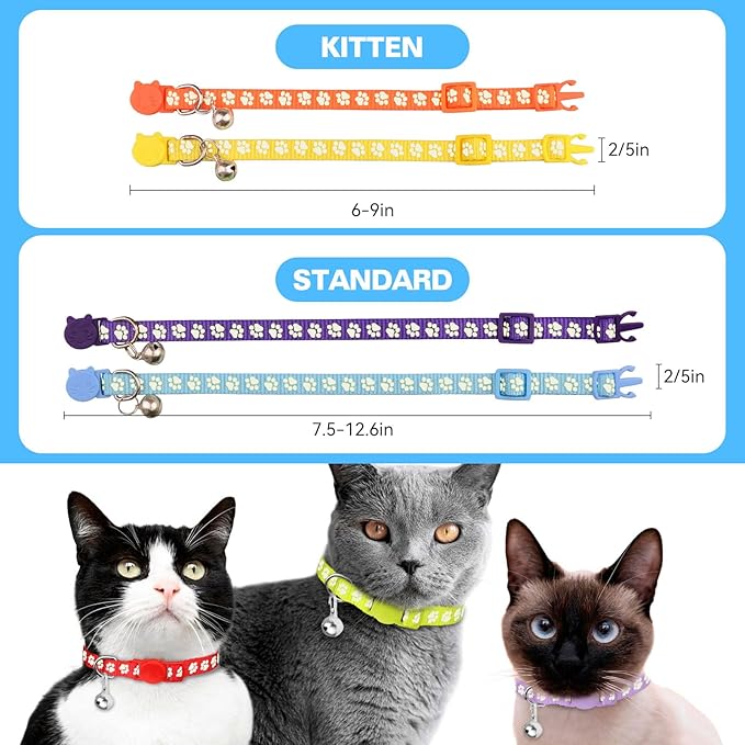16 PCS Breakaway Cat Collars,Kitten Collar with Bell Cat Collars for Boy Girl Cats Breakaway Collar for Cats Glow in The Dark 7.5-12.6 Inch