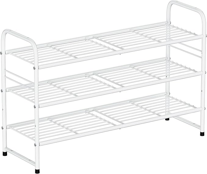 SUFAUY 3-Tier 33" Wide Shoe Rack, Closet Metal Shoe Rack Organizer Heavy Duty, Stackable, White