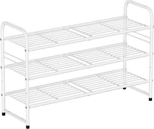 SUFAUY 3-Tier 33" Wide Shoe Rack, Closet Metal Shoe Rack Organizer Heavy Duty, Stackable, White