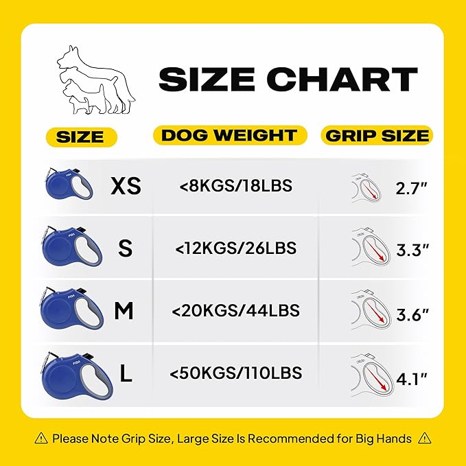 Fida Retractable Dog Leash, 10ft Heavy Duty Pet Walking Leash for X-Small Dog or Cat up to 18 lbs, Tangle Free. One-Hand Brake (X-Small,Navy Blue)