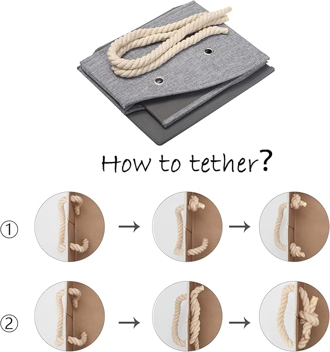 Geyecete Large Dog Toys Storage Bins-Foldable Fabric Trapezoid Organizer Boxes with weave Rope Handle,Collapsible Basket for Shelves(Snow Grey-DOG)