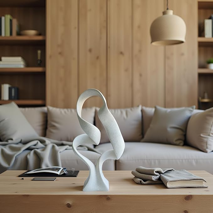 15" Modern Abstract Ribbon Decorative Sculpture, Knot Sculptures,Home Decor,Coffee Table Statues,Dining Living Room Desk Decor（Milky White）