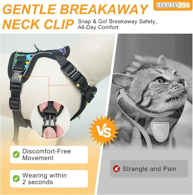 BEAUTYZOO Escape Proof Cat Harness and Leash for Walking, Soft Adjustable Cute Vest for Small to Large Cats, Reflective Breathable Easy-Control Outdoor Jacket, Kitten Harness and Leash Set, Leopard, S