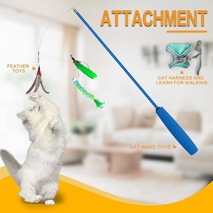 5 in 1 Outdoor Cat Tents with Tunnels for Outside - Cat Enclosures for Indoor Cats with 1 Cat Harness and Leash for Walking, 1 Cat Wand Toys, 3 Cat Feather Toys - Cat Playpen and Indoor Catio