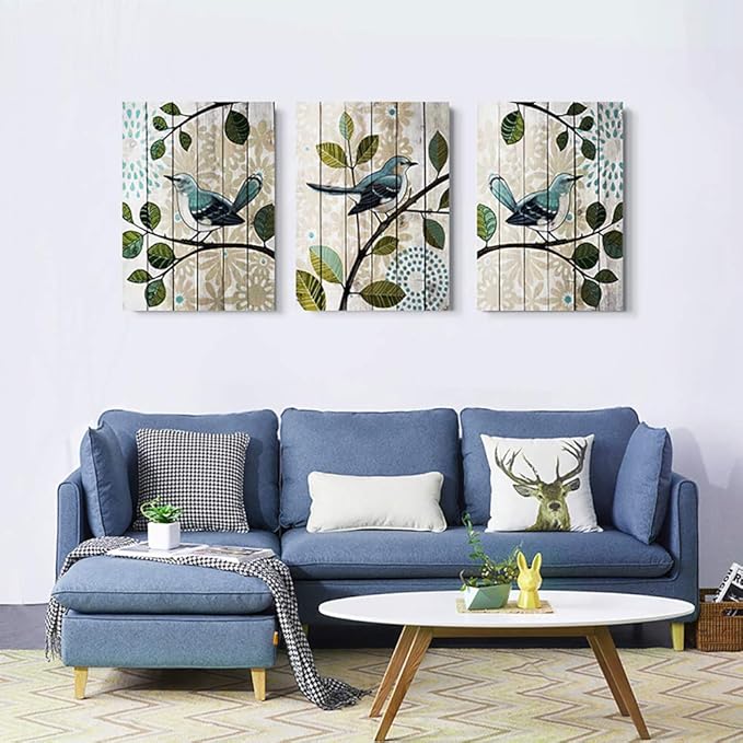 Bird On The Branch 3 Piece Abstract Canvas Wall Art For Living Room Wall Decor For Bedroom Kitchen Decorations Abstract Posters Canvas Prints Artwork Modern Framed Bathroom Home Decoration 16" X 24"