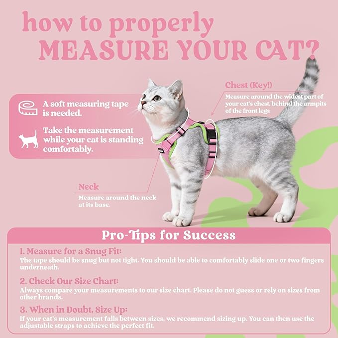 rabbitgoo Cat Harness and Leash for Walking, Escape Proof Soft Adjustable Vest Harnesses for Cats, Easy Control Breathable Reflective Strips Jacket, Pink&Light Green, XS