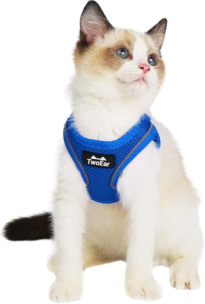 TwoEar Cat Harness Escape Proof, Soft Dog Vest Harness Adjustable, Breathable Mesh Step-in Puppy Walking Jacket Reflective Easy Control for Extral Small Pets for Outdoor Walking(XXS, Blue)