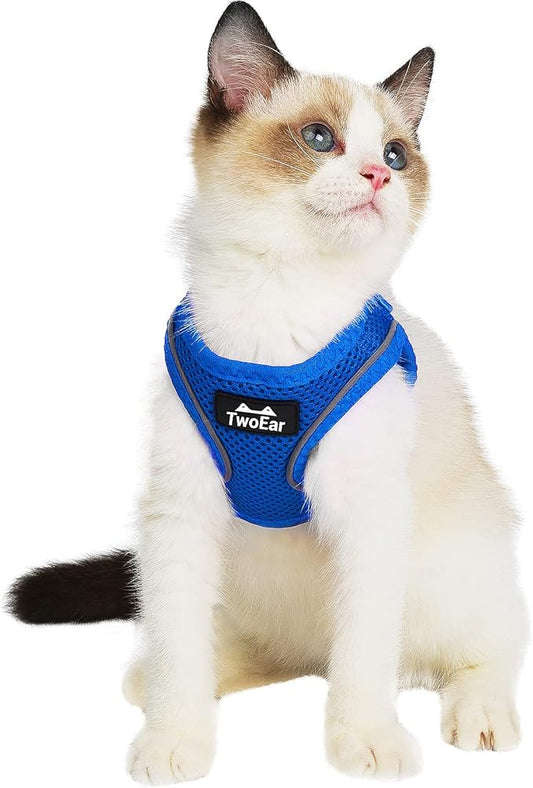 TwoEar Cat Harness Escape Proof, Soft Dog Vest Harness Adjustable, Breathable Mesh Step-in Puppy Walking Jacket Reflective Easy Control for Extral Small Pets for Outdoor Walking(XXS, Blue)