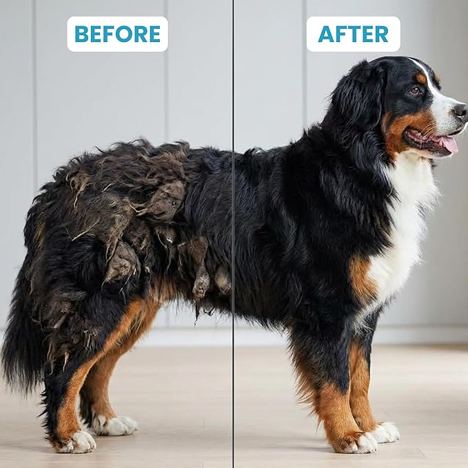 Poodle Dematting Fur Rake Comb Brush for Dogs and Cats - Long 2.5" Steel Safety Blades Metal Comb for Detangling Matted or Knotted Undercoat Hair