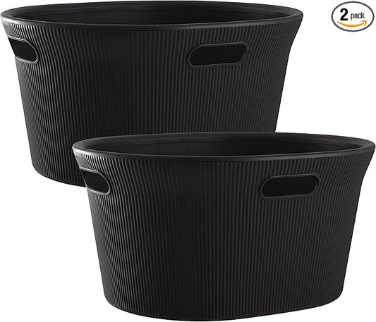 Superio Ribbed Collection - Decorative Plastic Laundry Basket with Cut-Out Handles, Brown (2 Pack) Hamper Organzier for Bedroom Bathroom College Dorm Room 35 Liter