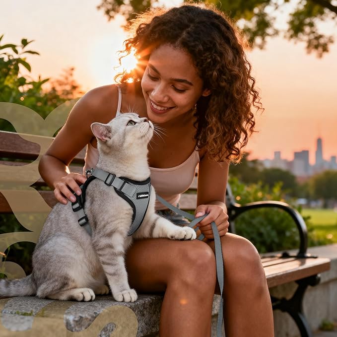 rabbitgoo Cat Harness and Leash for Walking, Escape Proof Soft Adjustable Vest Harnesses for Cats, Easy Control Breathable Reflective Strips Jacket, Grey, M