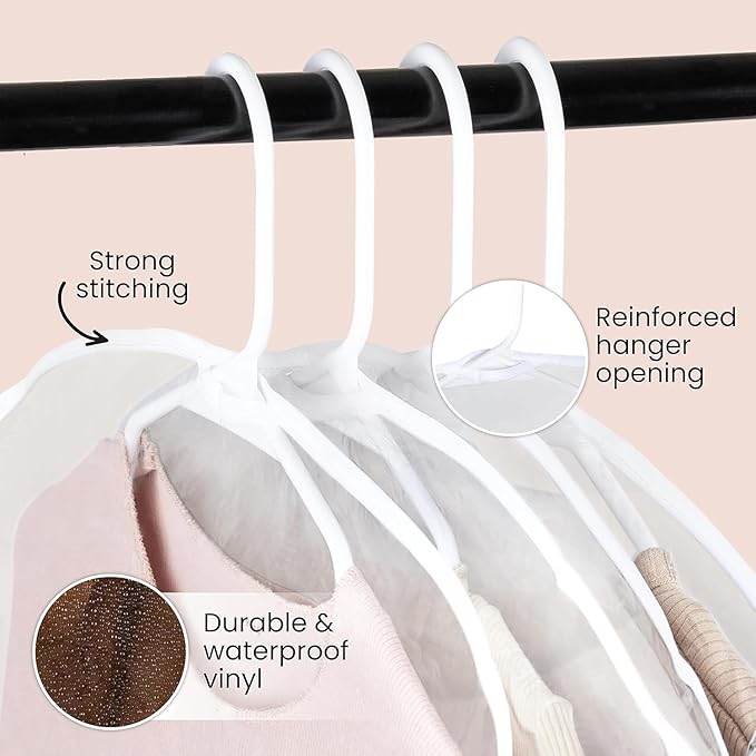 Clear Vinyl Shoulder Covers Closet Suit Protects Storage Home Decor Set of 12, 12"H x 22"W x 2"D