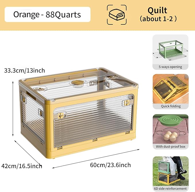 3 PACK Stackable Storage Bins, Closet Organizers with 3 Lids, Wheels, Drawers, Foldable Collapsible Box for Clothes and Camping Out Doors Bins, Oranges, 83 Liters