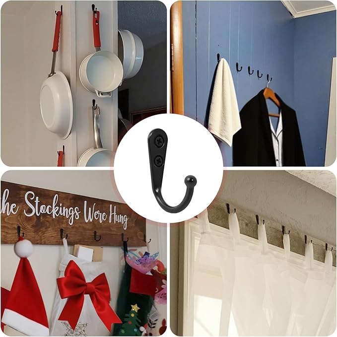 20 Pcs Small Key Hooks for Hanging, Key Holder, Wall Mount Hook with Stainless Steel Screws, Command Hooks Utility Hangers for Key, Hat, Cup, Coat, Picture (Black)