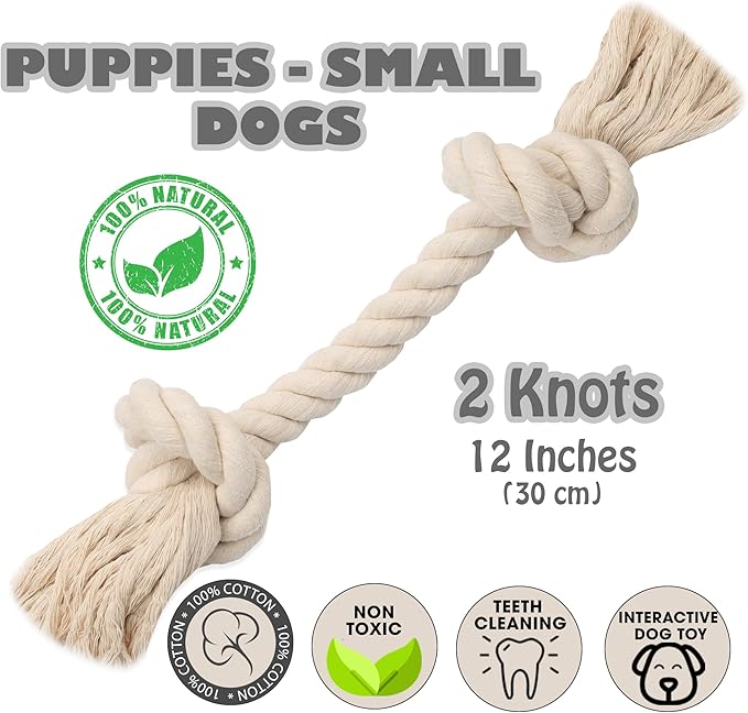 Barida Pet Supplies 100% Natural Cotton Rope Dog Toys, Premium White Cotton Dog Chew Toys, Puppy Chew Ropes for Teething, Tough Ropes for Puppy, Small and Medium Dogs