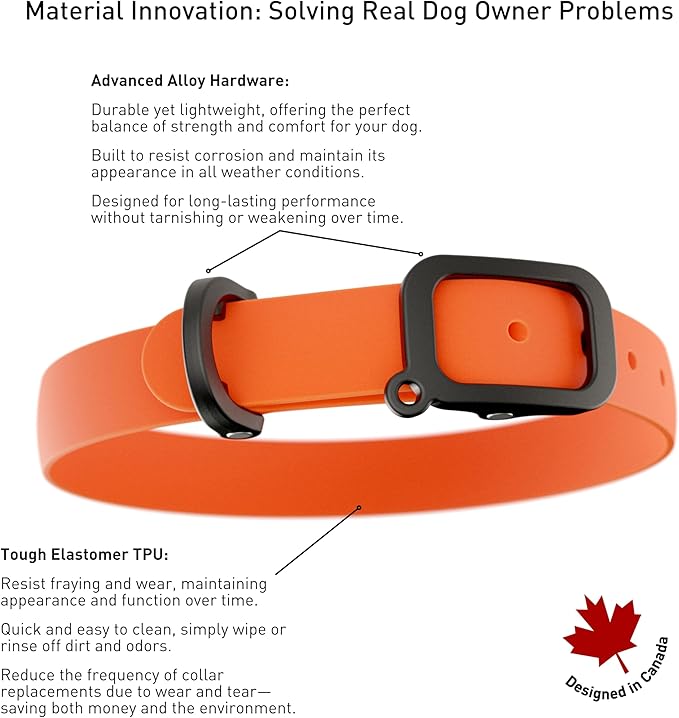 Dog Collar - Durable, Waterproof and Adjustable Dog Collar for Large Dogs with Wear Resistant Buckle and Name Tag Ring for Large Dogs by Nuvuq (Orange, Large)
