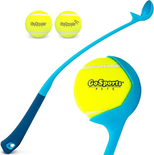 GoSports Pets Dog Ball Launcher - Ergonomic Tennis Ball Thrower for Dogs 20+ lbs - Includes Tosser and (2) 2.5 Inch Balls for Fetch