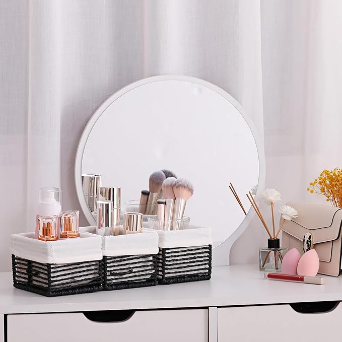 Vagusicc Wicker Storage Baskets, Hand-Woven Paper Rope Black Baskets for Storage, Rectangular Small Wicker Baskets for Organizing, Cube Storage Bins for Closet/Clothes/Dresser, Black, 5-Pack