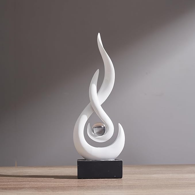 Modern Abstract Art Table Decoration,Resin Flame Statue Modern White Centerpiece Ornaments for Living Room Great Gift Idea Home Decor,Collectibles