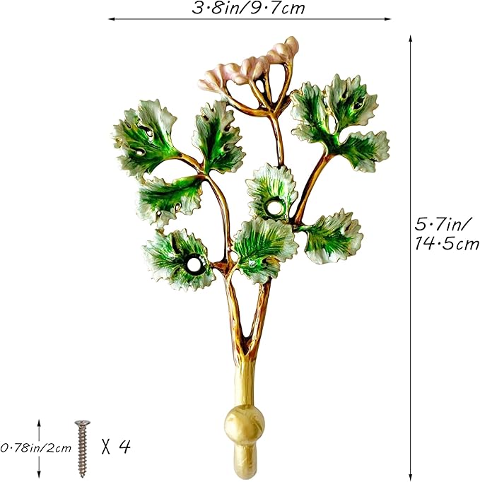 Vintage Tree Leaf-Shaped Decorative Wall Hooks Rack Hangers for Hanging Clothes Coats Towels Keys Hats, 2 Pack Antique Metal Mounted Wall Hook