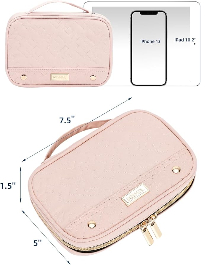 NISHEL Travel Jewelry Case, Holiday Organizer for Necklaces, Earrings, Rings, Bracelets, Watch, Small Size,Pink