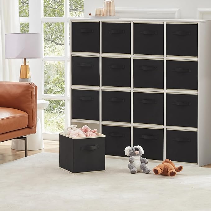 Lifewit 16 Packs Storage Cubes, 11 Inch Cube Storage Bins, Foldable Decorative Fabric Storage Baskets for Organizing Home Organizers with Handles for Shelves, Closet, Black