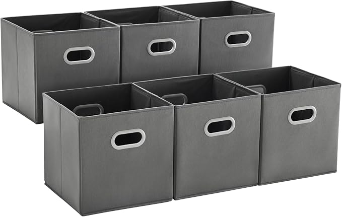 MAX Houser Fabric Storage Bins Cubes Baskets Containers with Dual Plastic Handles for Home Closet Bedroom Drawers Organizers (Cattail Gray)