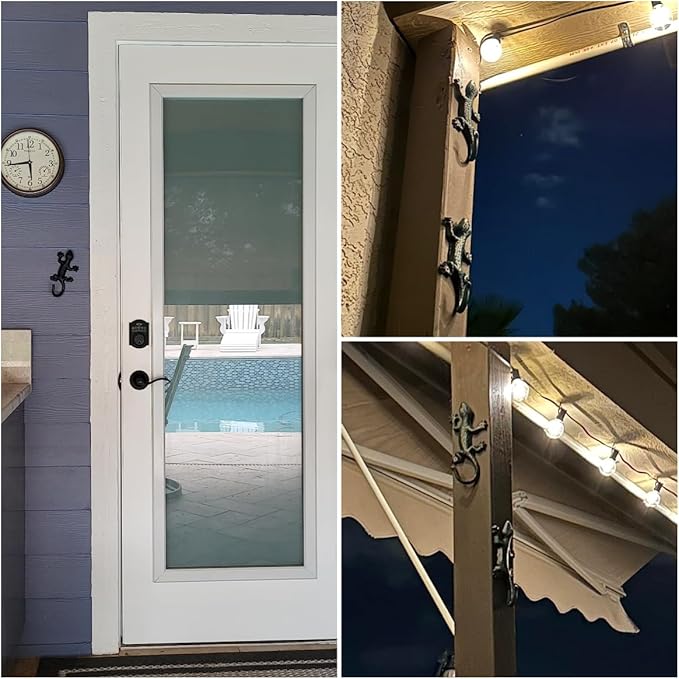 Outdoor Cast Iron Pool Towel Wall Hooks, Lovely Gecko Heavy-Duty Coat Hooks, Fun Lizard Pool Towel Holder for Outdoor and Indoor，Cool Gecko Key Holder and Wall Decor (3 Pcs)