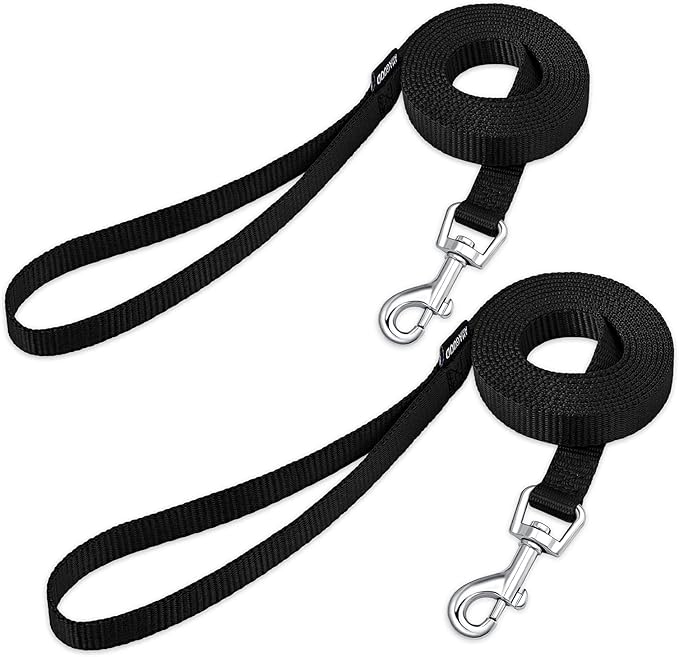 AMAGOOD 6 FT Puppy/Dog Leashes, Strong Traditional Style Leash with Easy to Use Collar Hook,Dog Lead Great for Small and Medium and Large,2 Pack (Black and Black,5/8")
