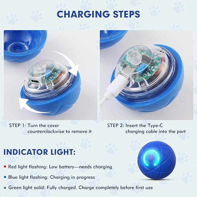 Interactive Dog Toys for Small Dogs, USB Rechargeable Smart Jumping Ball for Dogs, Chew-Resistant TPE & BPA-Free Vibrating Dog Ball, LED Light-Up Play for Mental Stimulation & Indoor Play (Blue)