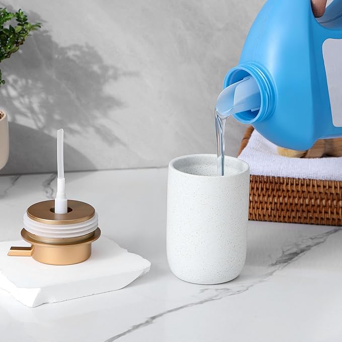 Hand Soap Dispenser for Bathroom Decro, Ceramic Liquid Pump Bottles Refillable Dish Dispenser for Kitchen Farmhouse Colleage Dorm, White