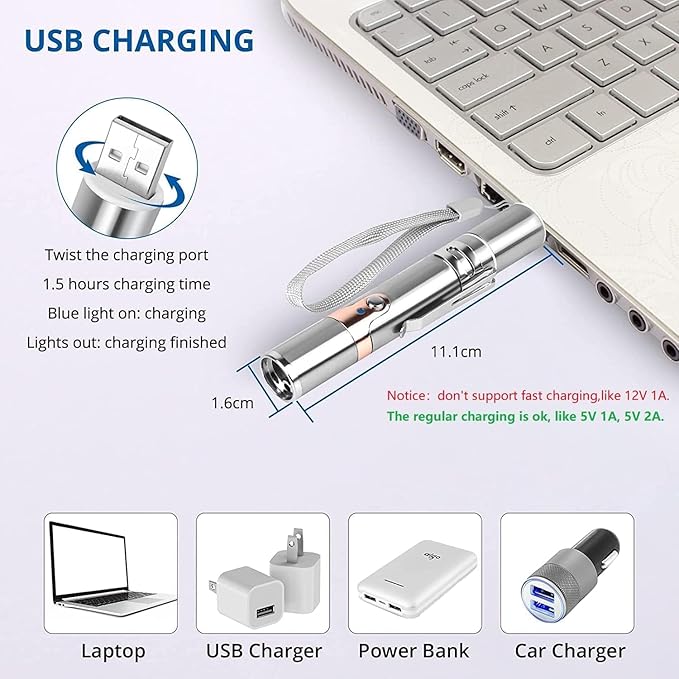 TBTeek Cat Toys, with Metal Case, 2 Pieces, Rechargeable, 7 Adjustable Patterns, Interactive Kitten Pet Dog Chase Toy for Cats Fun Playing Exercise