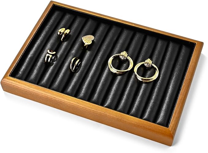 Oirlv Solid Wood 11 Slots Ring Tray Jewelry Organizer Tray Jewelry Drawer Organizer(Black)