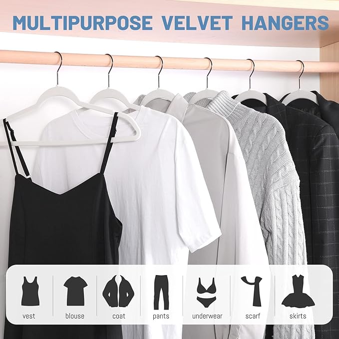 HOUSE DAY White Velvet Hangers 60 Pack, Non Slip Felt Hanger, Slim Velvet Clothes Hangers for Suits, Shirt, Heavy Duty Coat Hanger for Closet