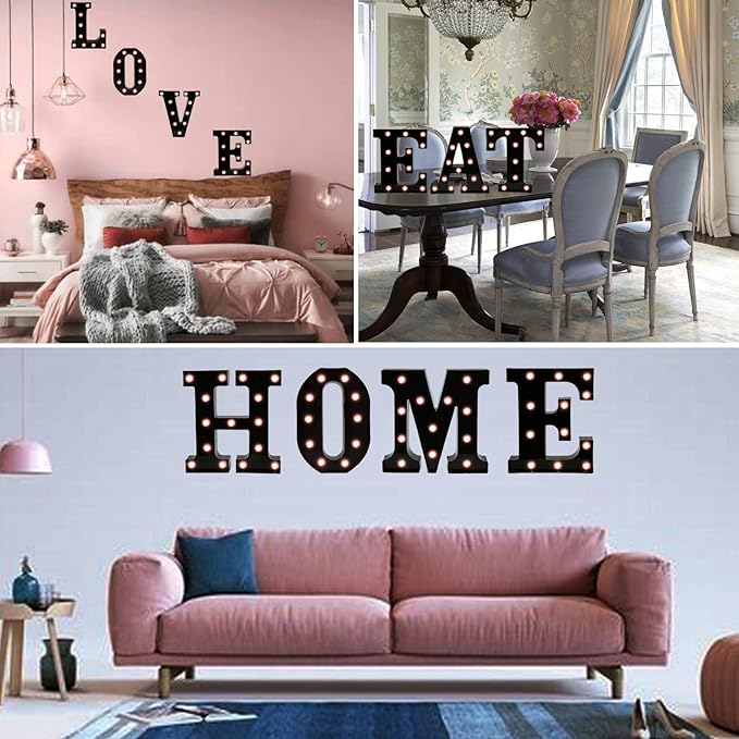 Light Up Black Alphabet Marquee Letters Sign LED Marquee Number Lights Sign for Night Light Home Bar Christmas Lamp Birthday Party Wedding Decoration W