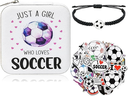 CEELGON Soccer Gifts Set for Girls Jewelry Box & Stickers Team Player Sports Accessories Stuff Coach Senior Night Birthday Gifts Essentials for Women Teen Girls (Soccer)