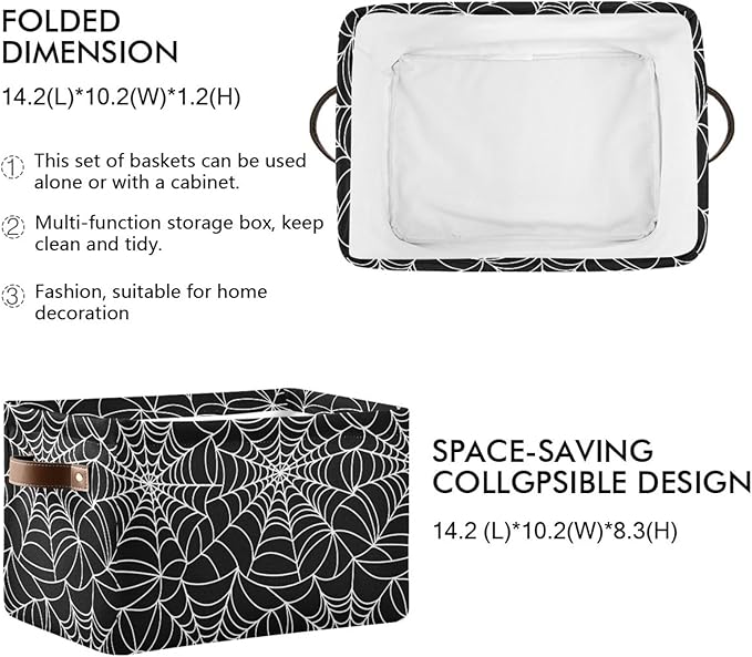 Halloween Spiderweb Large Storage Basket Cube Storage Bin Canvas Fabric Organizer Handles Collapsible Decorative for Clothes Toys Bedroom